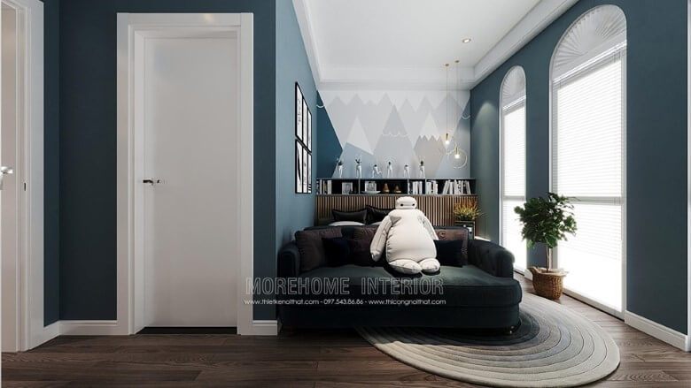 mắt Mẫu sofa phòng ngủ bọc nỉ màu xanh hiện đại có vẻ đẹp mắt.